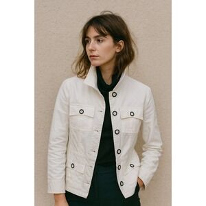 Jovial White Cotton Blend Military Style Jacket Size Medium